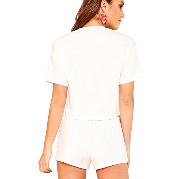 White Rainbow 2 Piece Lounge Crop Top + Shorts Set - Picture 2 of 4